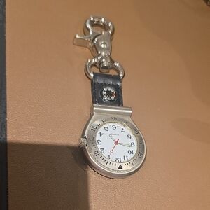 Croton Silver Pocket Clip Watch with Black Strap